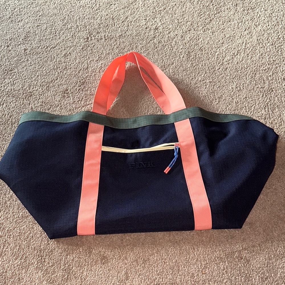 PINK Victoria's Secret Navy Tote with Coral Straps